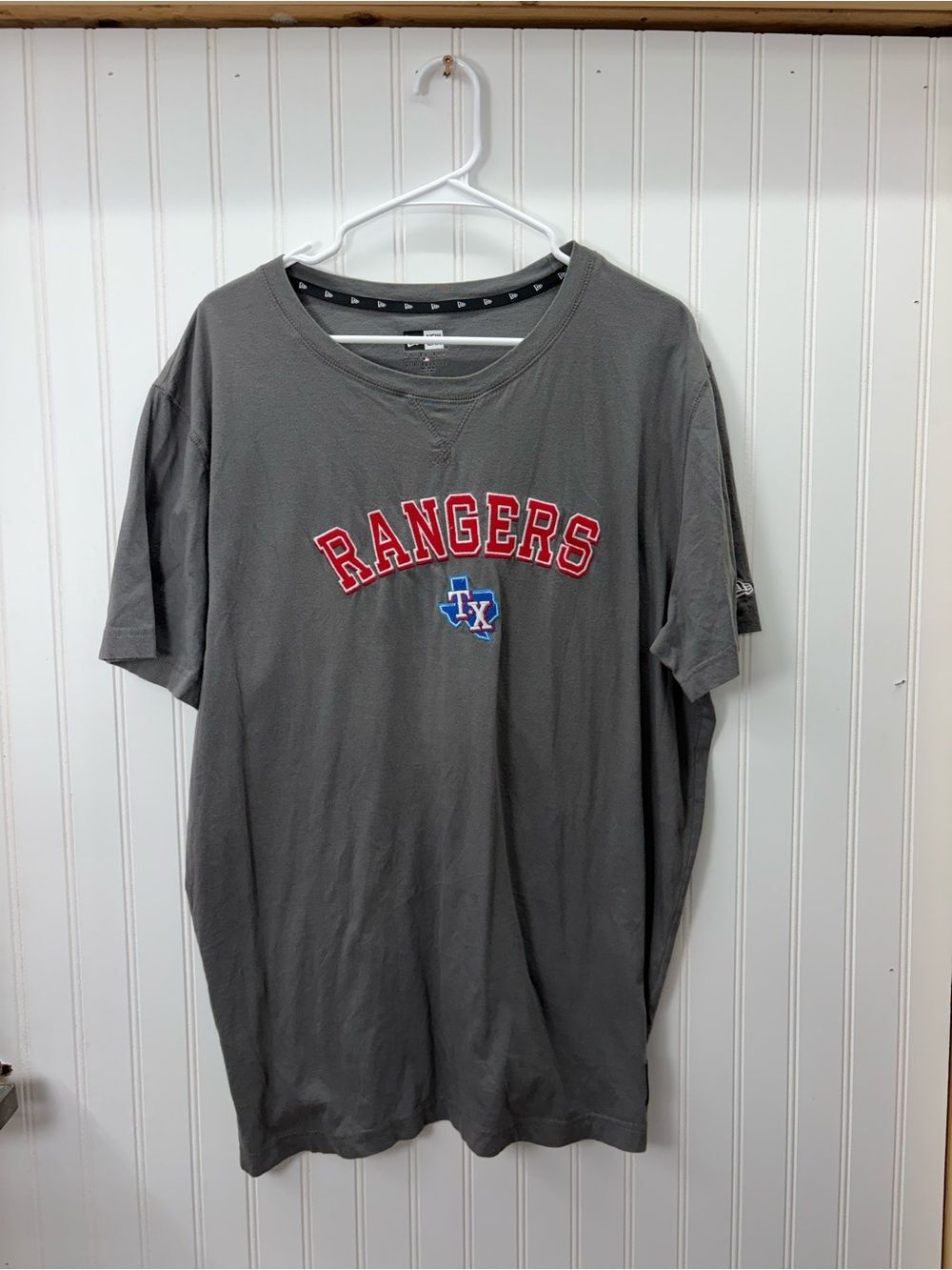 New Era Gray Rangers Short-Sleeve Graphic Tee with Red Lettering